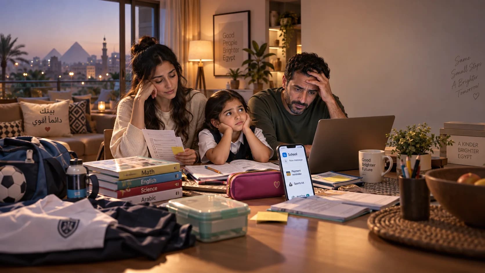 A family managing school-life tasks together